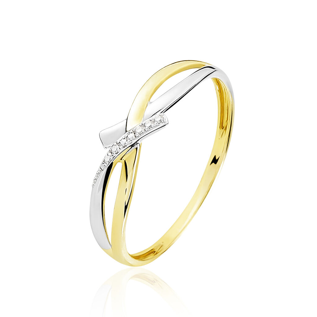 🦚 Damen Ring Gold Bicolor 375 Diamant 0,01ct Welle Soukayna , Ring mit Stein