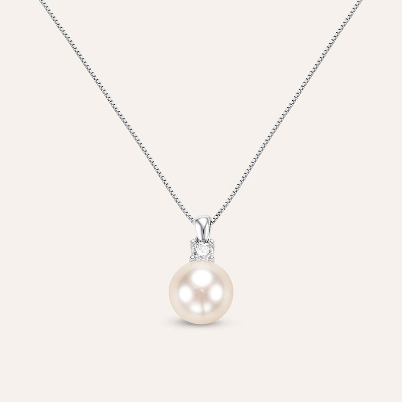 Collana Gabrielle Oro Bianco Perla D'Acqua Dolce Cubic Zirconia - Spannringe Damen | OROVIVO