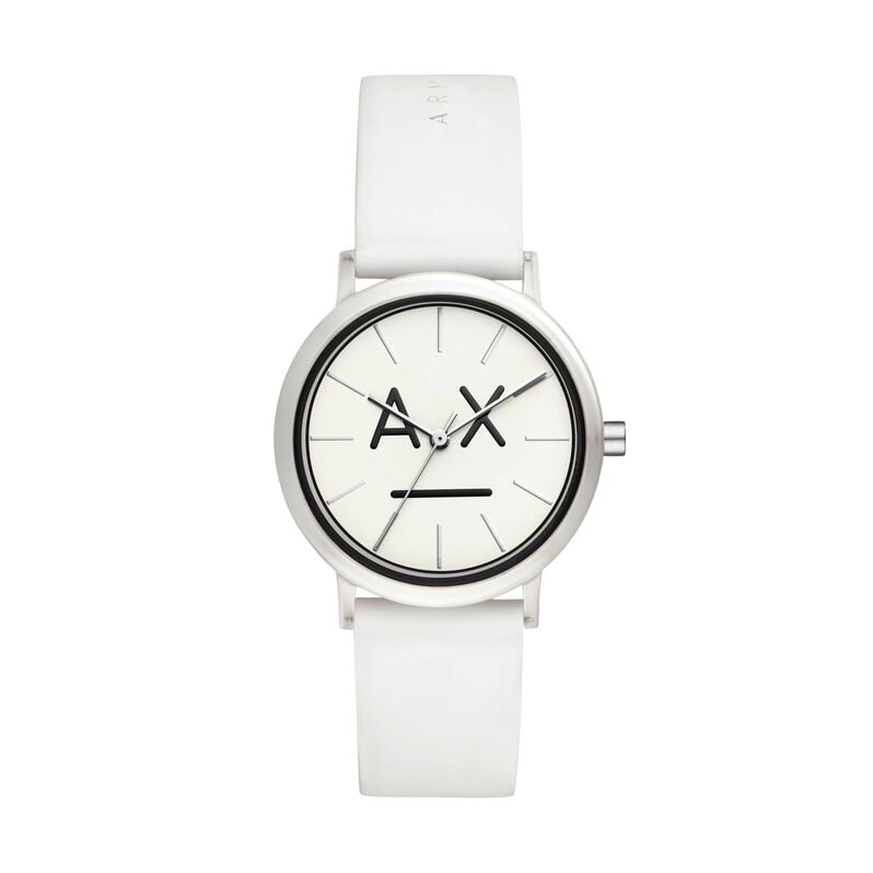 Armani Exchange orologio 3h in nylon bianco con cinturino in silicone nero e quadrante bianco - Spannringe Herren | OROVIVO