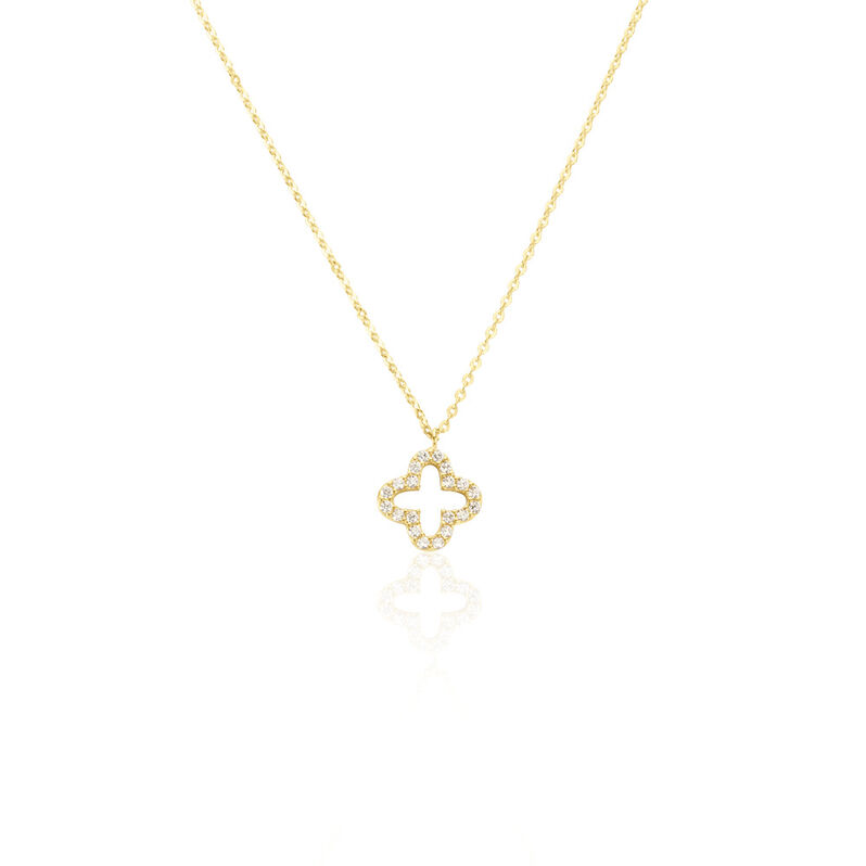 Swisscross Damen Collier Gold 375 (9 Karat) Zirkonia Wei&szlig; Blume - Halsketten Damen | OROVIVO