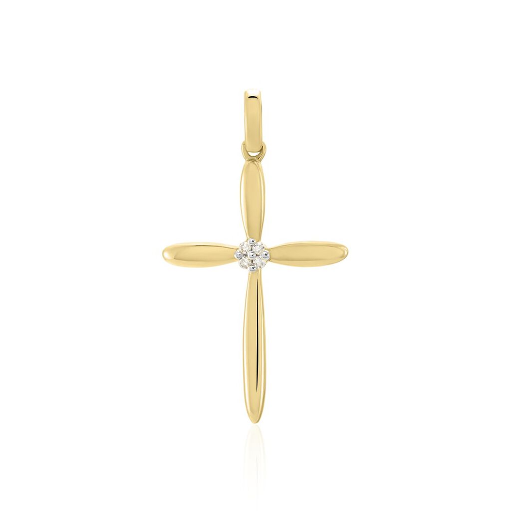 Damen Anhänger Gold 375 (9 Karat) Diamant Weiß 0,01 ct Religiöses Kreuz, Anhänger mit Stein