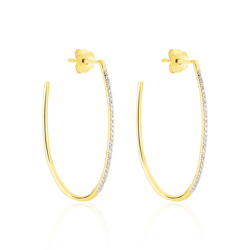 LIRY Damen Creolen Gold 375 (9 Karat) Diamant Wei&szlig; 0,14 ct B 1,2 mm