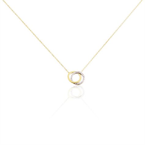 Damen Collier Gold Bicolor 375 Diamant 0,07ct Kreis Absolu 42cm - Halsketten Damen | OROVIVO