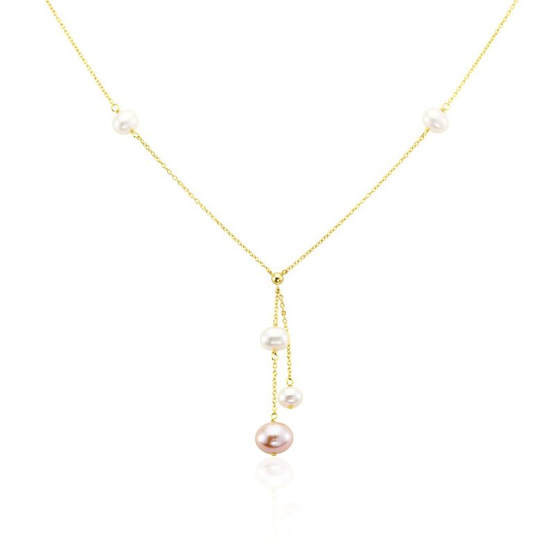 Damen Collier Silber vergoldet 925 Zuchtperle Weiß Perla - Halsketten Damen | OROVIVO