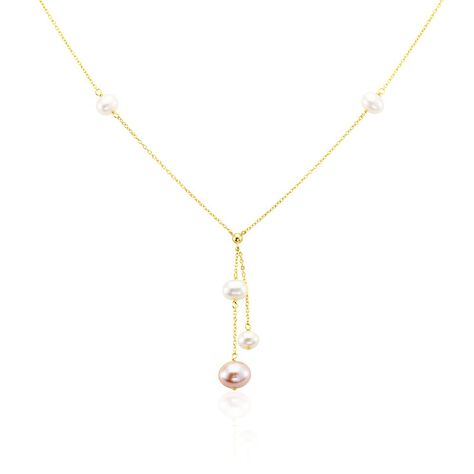 Damen Collier Silber vergoldet 925 Zuchtperle Weiß Perla - Halsketten Damen | OROVIVO