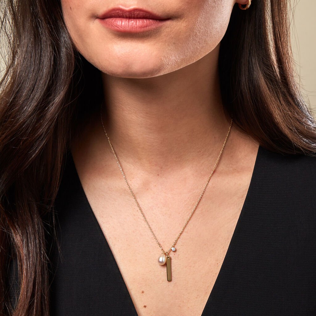 Damen Collier Silber vergoldet 925 Reiskorn Weiß Virtu 4,5cm 13mm -  Damen | OROVIVO