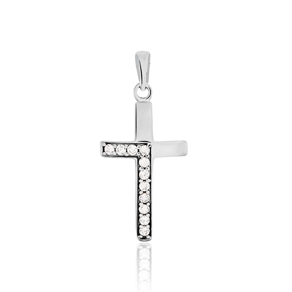 DANIELA KREUZ 1 Damen Anhänger Silber 925 Zirkonia Weiß Religiöses Kreuz, Anhänger mit Stein