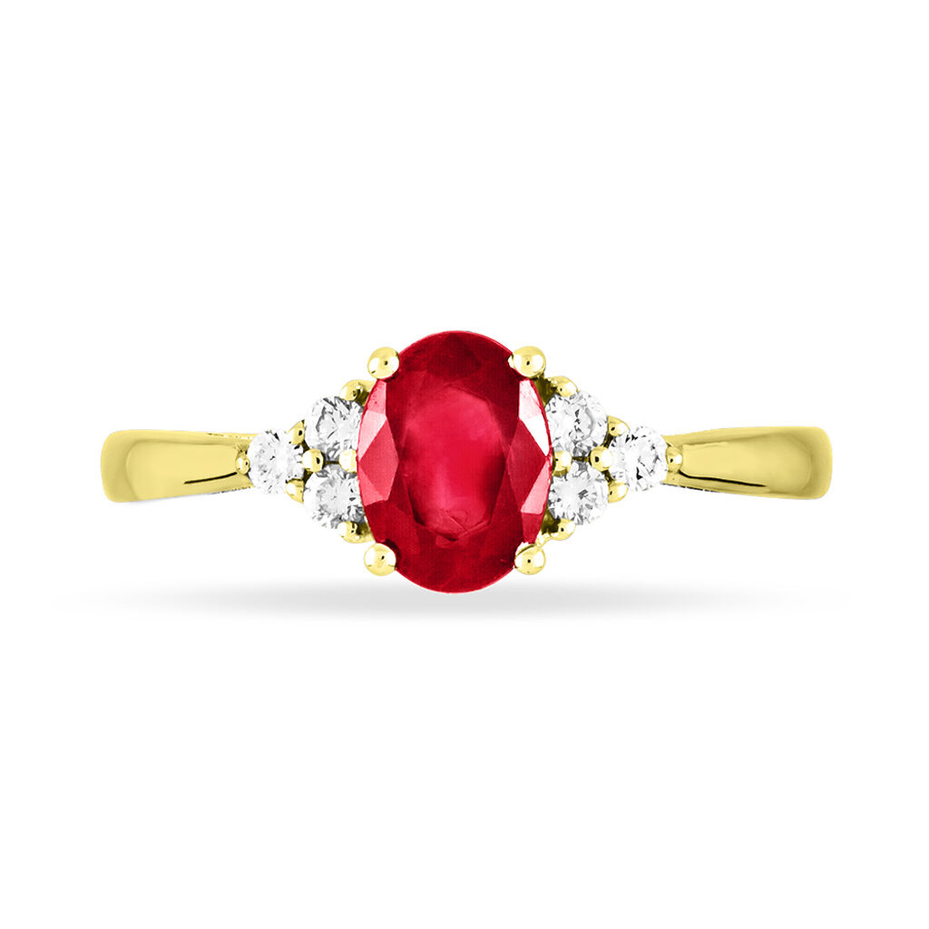 Bague Lea Or Jaune Rubis Et Diamant - Spannringe Damen | OROVIVO