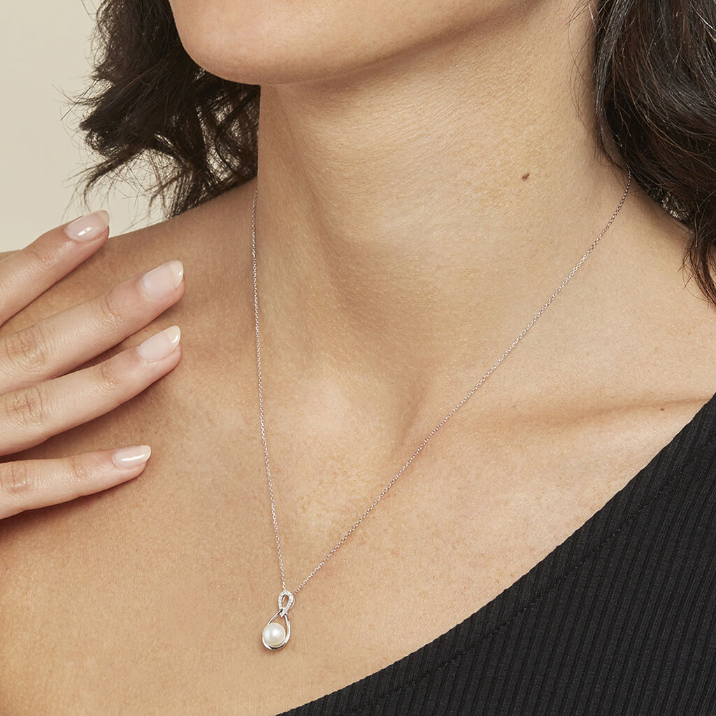 Damen Collier Weißgold 375 Zuchtperle Perlmutt Tropfen Lisy - Halsketten Damen | OROVIVO