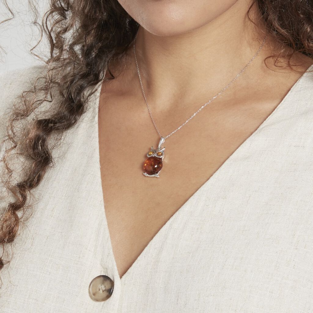 Pendentif Argent Hibou Ambre Cognac - Spannringe Damen | OROVIVO