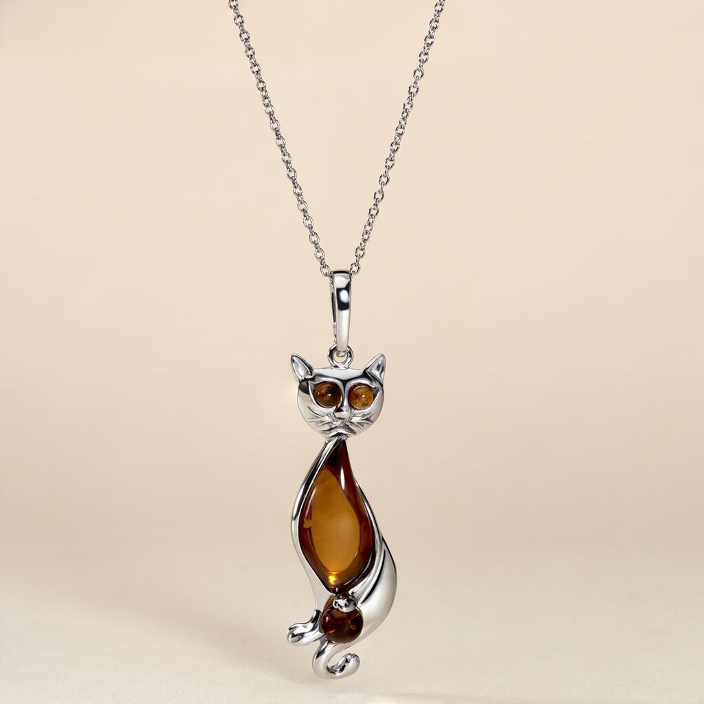 Pendentif Argent Chat Ambre - Spannringe Damen | OROVIVO