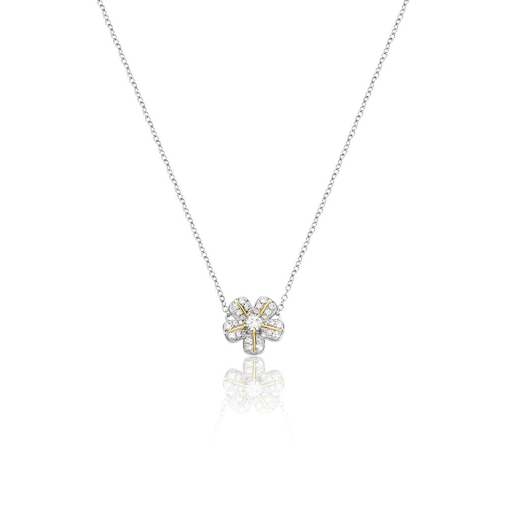DANNA Damen Collier Silber Bicolor Gelb/Silber 925 Zirkonia Weiß 0,27 ct Blume, Collier mit Stein