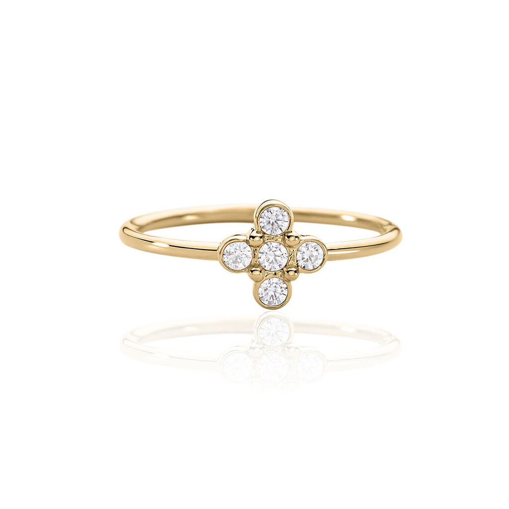 Damen Ring Vergoldet 750 Rund Weiß Geometrisch Elovyn - Ringe mit Stein Damen | OROVIVO
