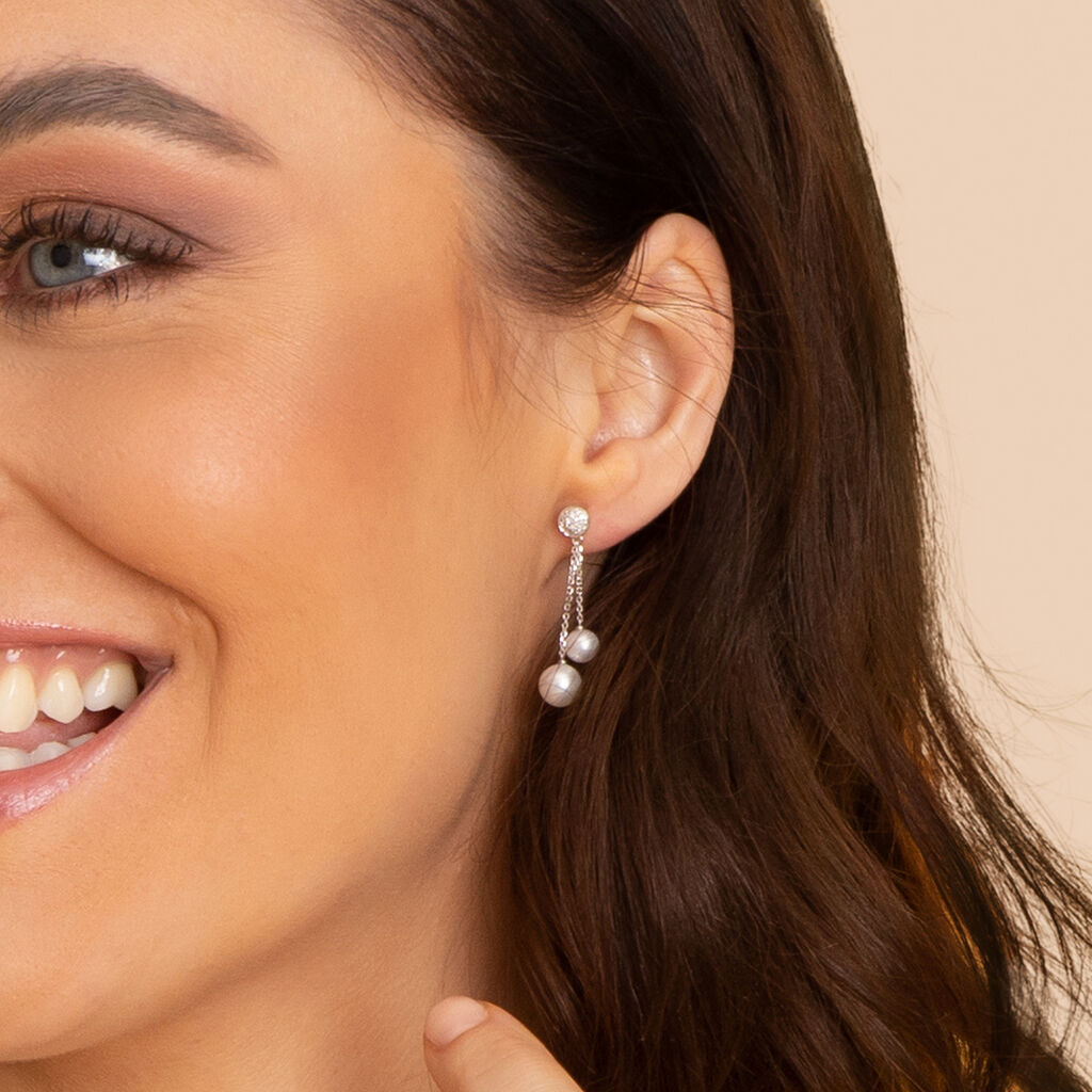 Damen Ohrringe Lang Weißgold 375 Zuchtperle Perlmutt Rita 3  - Ohrringe Damen | OROVIVO