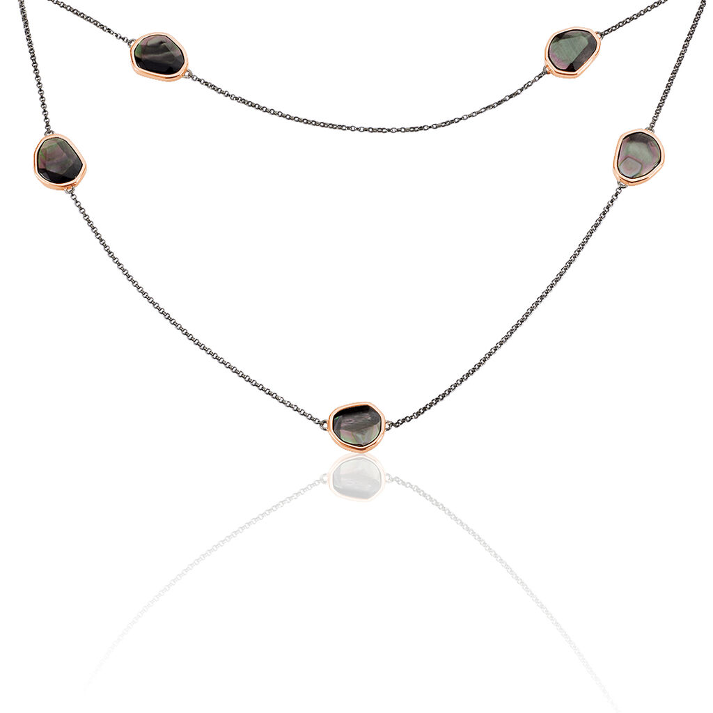 TONIKA Damen Collier Silber rosevergoldet 925 Perlmutt Schwarzer Perlmutt