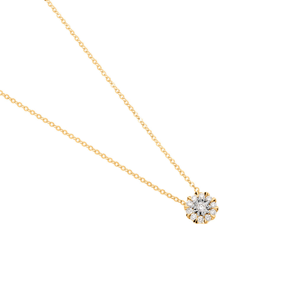 ALLYSON Damen Collier Gold Bicolor Gelb/Silber 585 (14 Karat) Diamant Wei&szlig; 0,040 ct Rosette