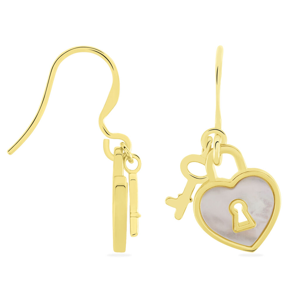 MILICA Damen Ohrringe Lang Silber vergoldet 925 Perlmutt Wei&szlig;er Perlmutt Herz