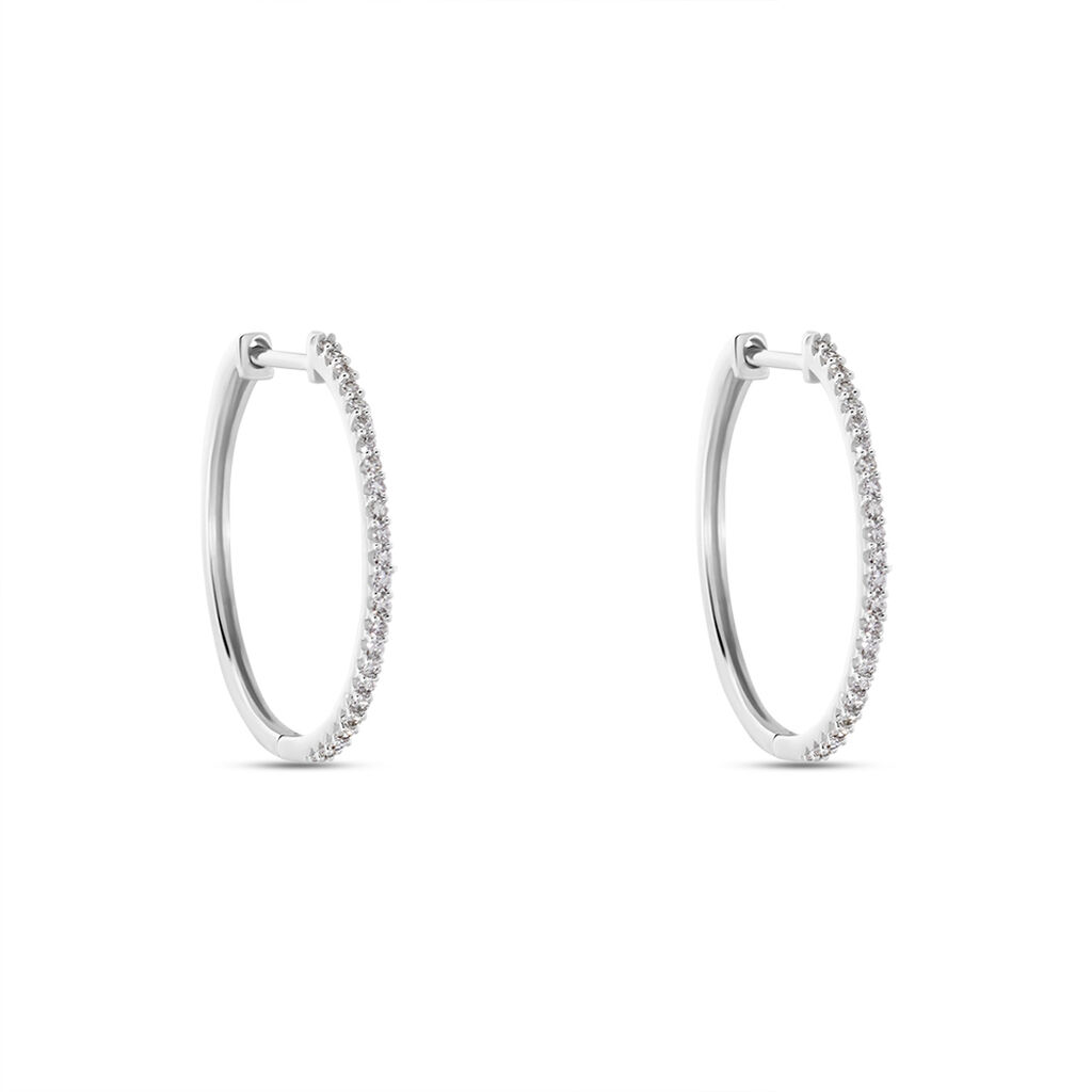 ARYANNA Damen Creolen Wei&szlig;gold 375 (9 Karat) Diamant Wei&szlig; 0,18 ct B 0,95 mm