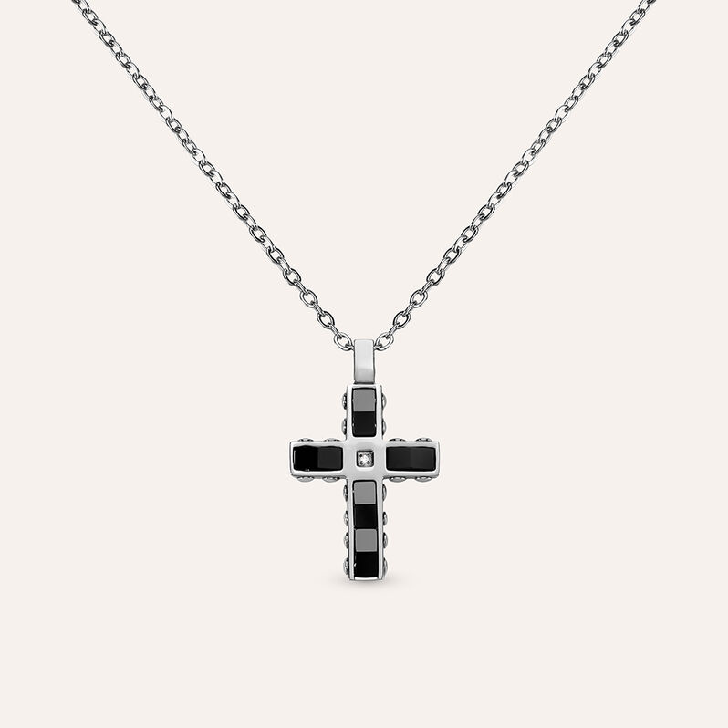 Collana Man Code Acciaio Bicolore Bianco / Nero Cubic Zirconia - Spannringe Herren | OROVIVO
