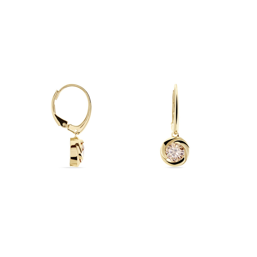 Damen Ohrringe Lang Silber vergoldet 925 Zirkonia Champagner Spirale Yellina  - Ohrhänger Damen | OROVIVO