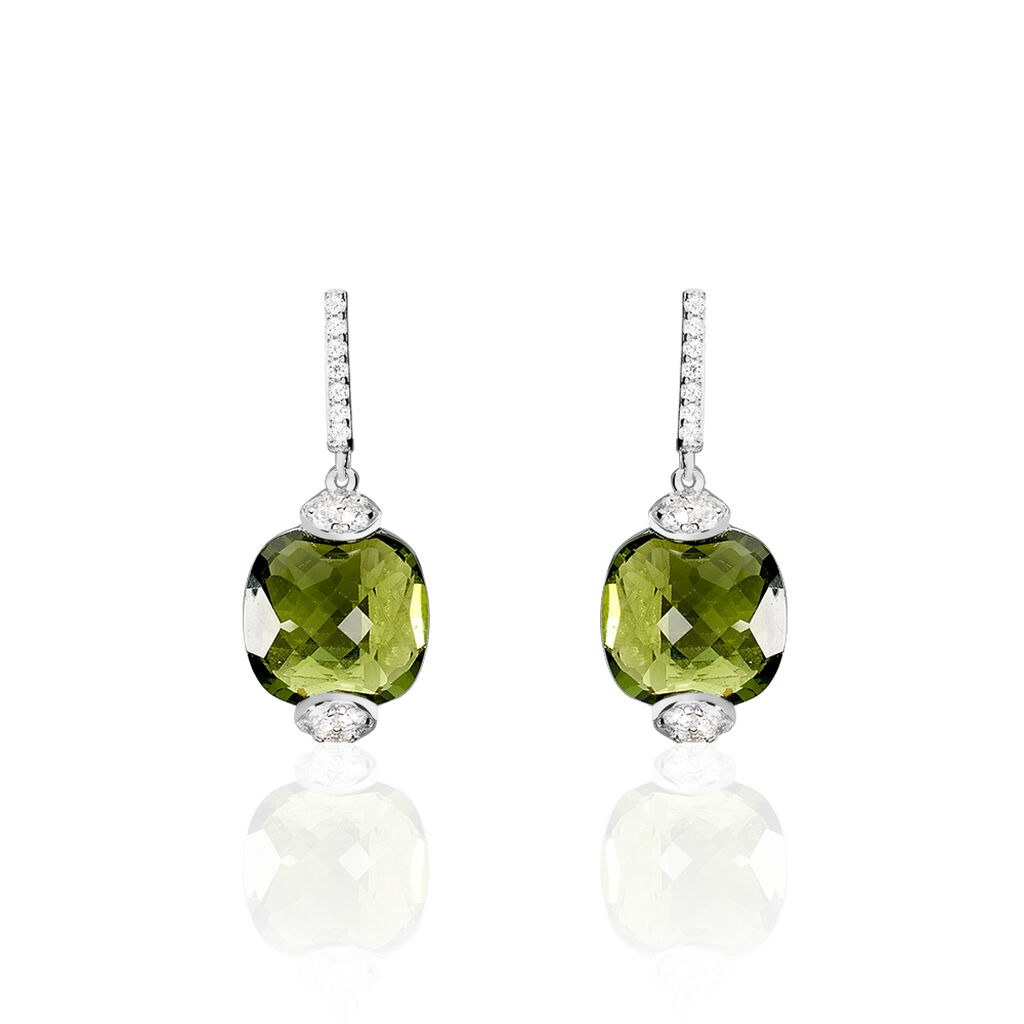 Thumbnail - GREEN Damen Ohrringe Lang Silber 925 Glas Grün Viereck, Ohrringe Lang mit Stein