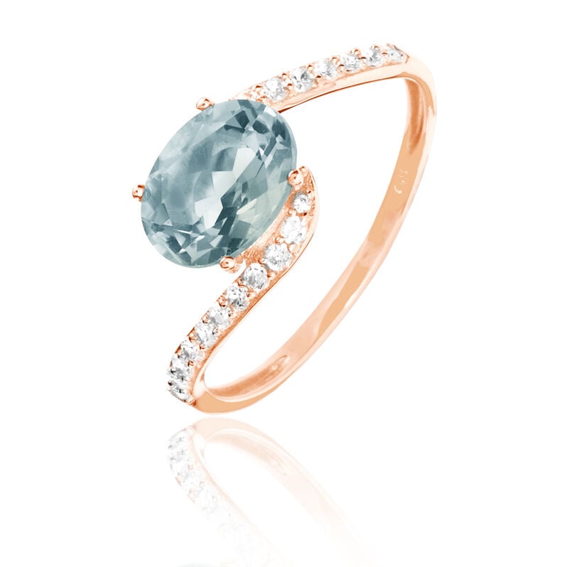 Bague Loriane Or Rose Aigue Marine Et Diamant - Spannringe Damen | OROVIVO