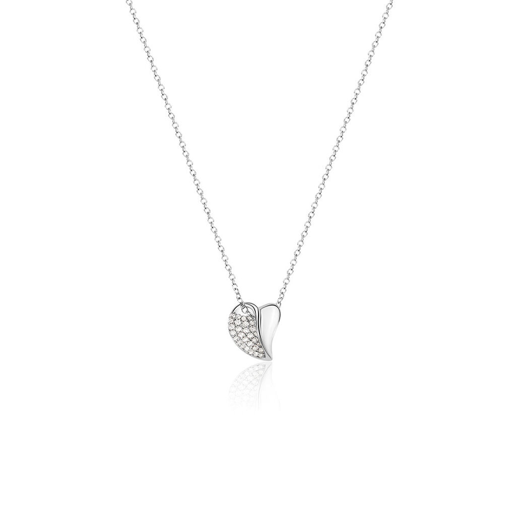 KALI Damen Collier Silber 925 Zirkonia Weiß 0,24 ct Blatt, Collier mit Stein