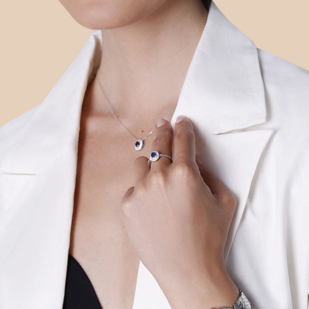 Damen Ring Weißgold 585 Oval Blau Geometrisch Jakka - Solitärringe Damen | OROVIVO