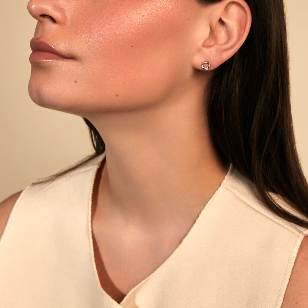 SARA Damen Ohrstecker Gold Bicolor Gelb/Silber 333 (8 Karat) Andere Steine Wei&szlig;