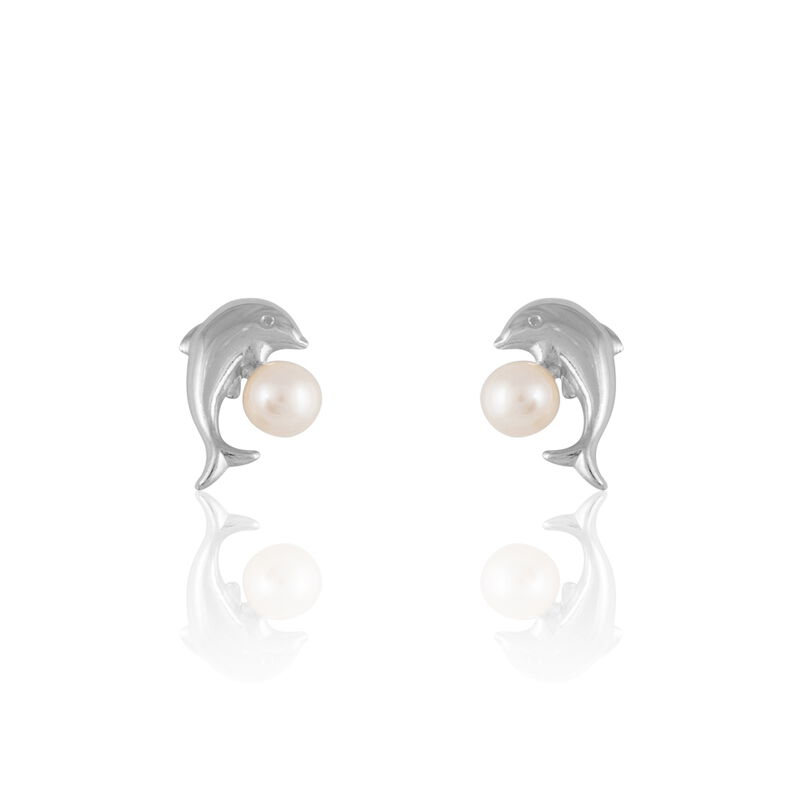 Boucles D'oreilles Puces Janka Or Blanc Perle De Culture - Spannringe Damen | OROVIVO