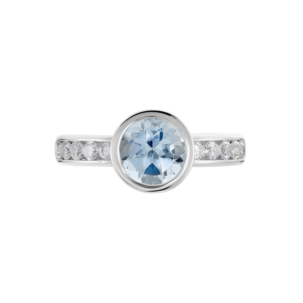 BREEZE Damen Ring Wei&szlig;gold 375 (9 Karat) Topas Himmelblau 1,55 ct Kreis