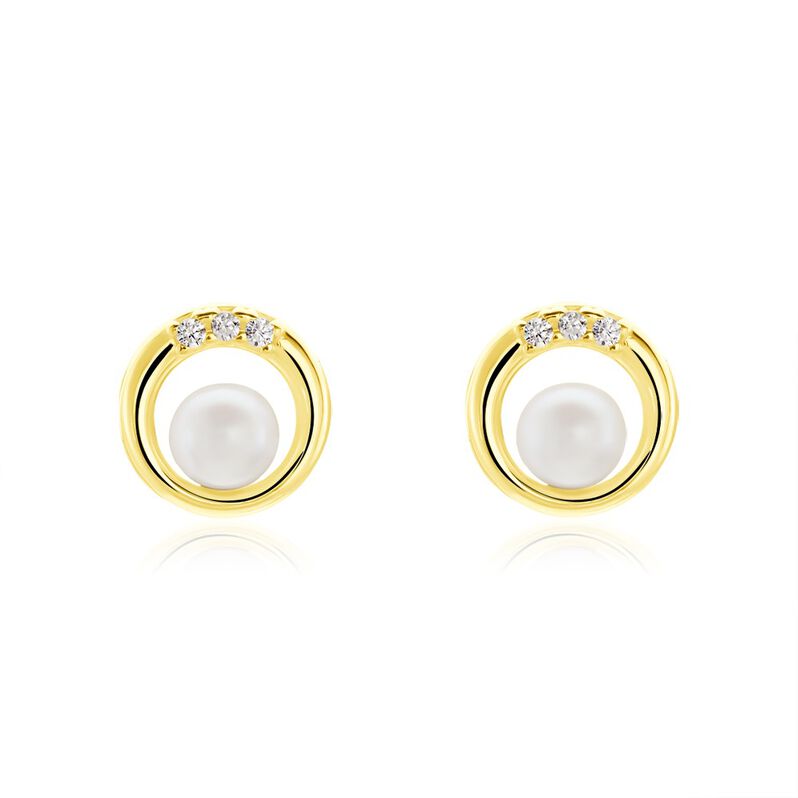 Damen Ohrstecker Gold 375 Zuchtperle Zirkonia Kreis Isabella - Ohrstecker Damen | OROVIVO
