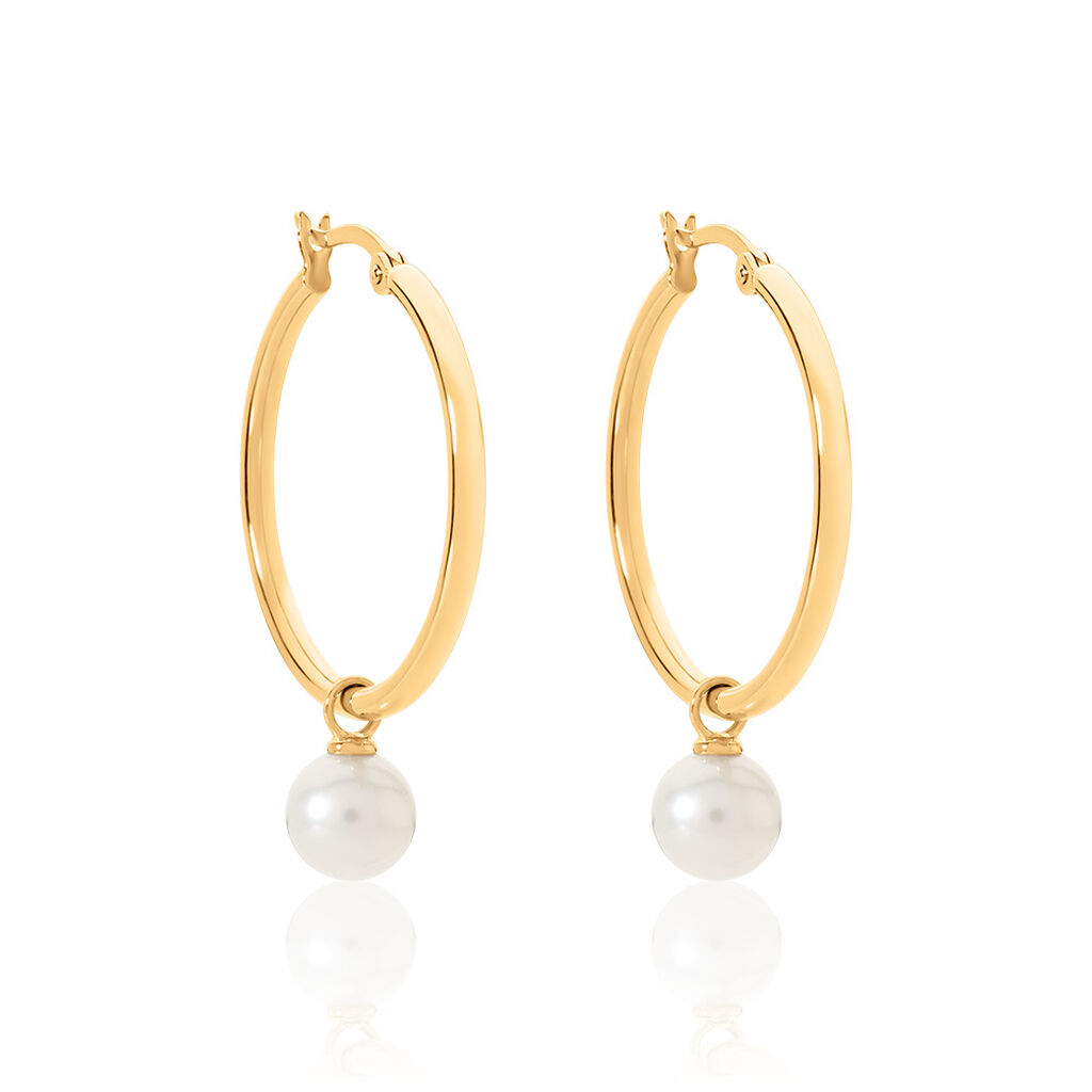 MANDY Damen Creolen Gold 375 (9 Karat) Zuchtperle Weiß, Creolen mit Stein