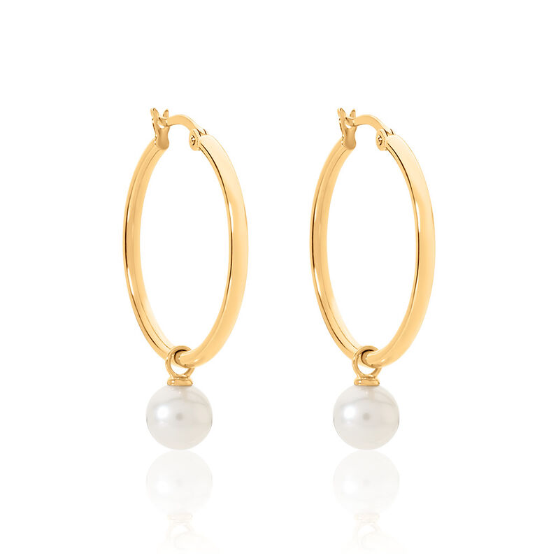 MANDY Damen Creolen Gold 375 (9 Karat) Zuchtperle Wei&szlig; - Creolen Damen | OROVIVO