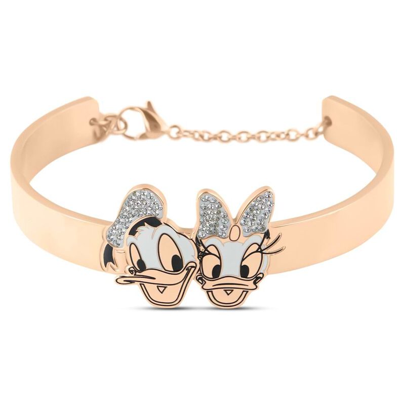 Bracciale rigido in acciaio rosato con Paperino e Paperina e strass - Spannringe Damen | OROVIVO