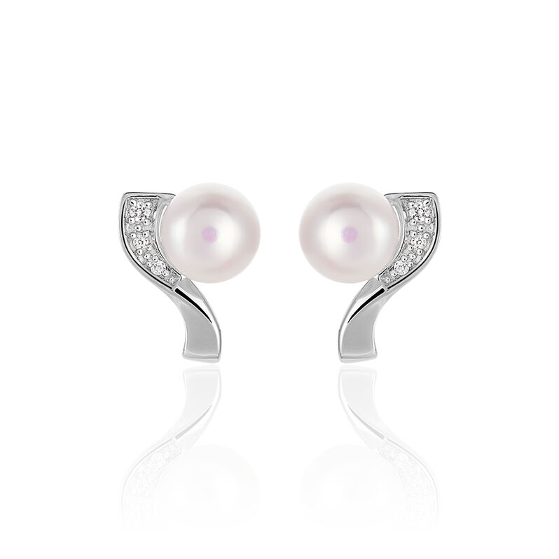 GACA Damen Ohrstecker Wei&szlig;gold 375 (9 Karat) Zuchtperle Perlmutt Welle - Ohrstecker Damen | OROVIVO