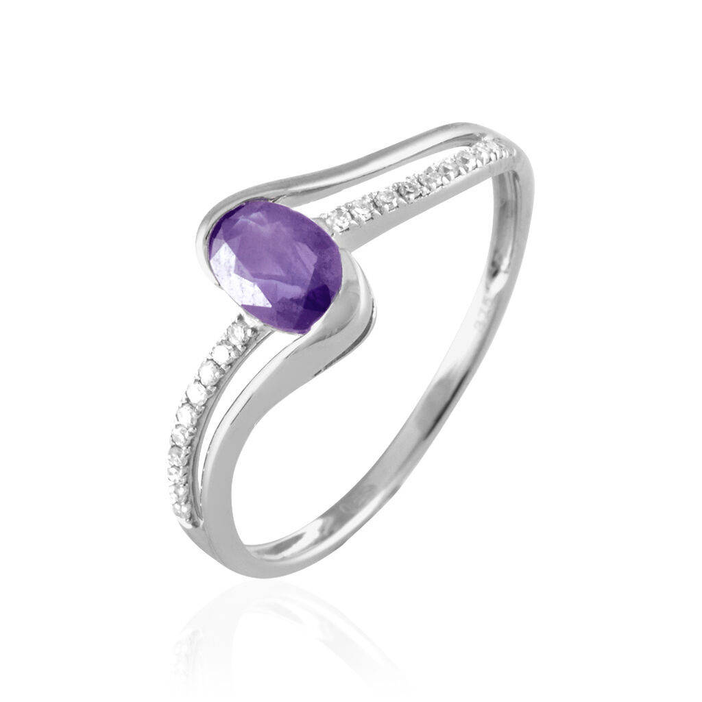 Bague Anja Or Blanc Amethyste Et Diamant - Spannringe Damen | OROVIVO