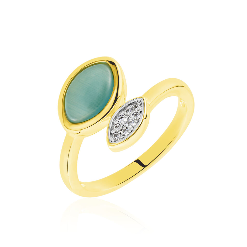 YANICA Damen Ring Silber vergoldet 925 Glas Türkis Mandel - Ringe mit Stein Damen | OROVIVO