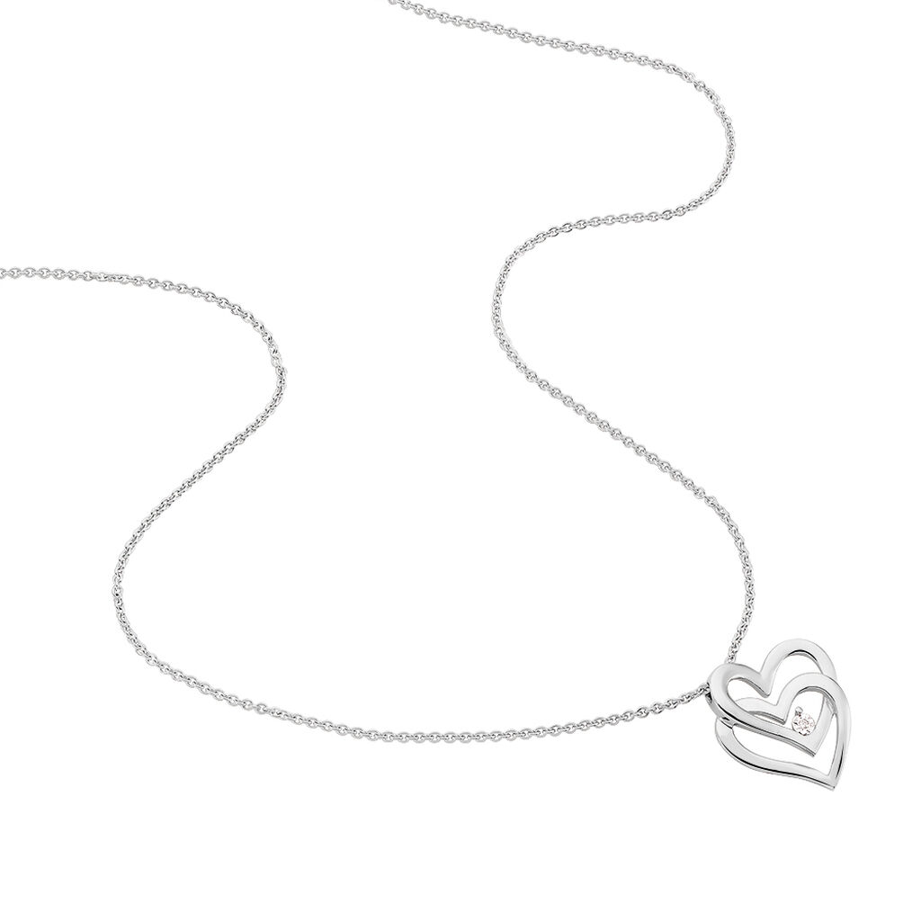 Damen Collier Silber 925 Diamant 0,01ct Doppelherz Herz - Halsketten Damen | OROVIVO