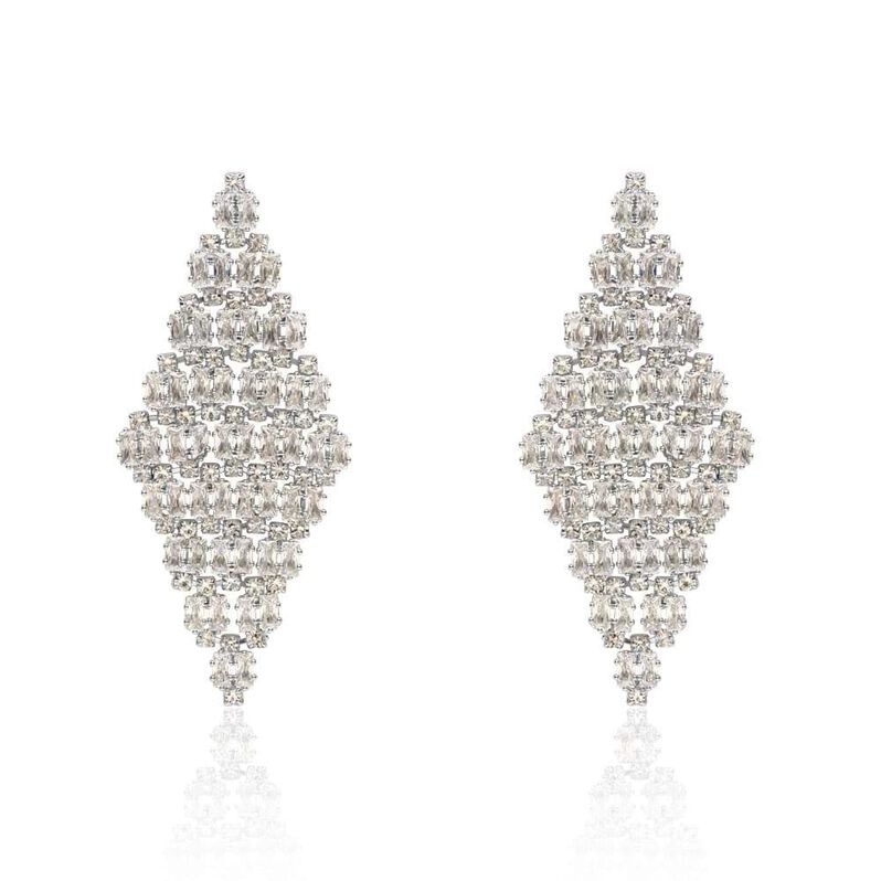 Orecchini pendenti rodiati forma rombo con strass - Spannringe Damen | OROVIVO
