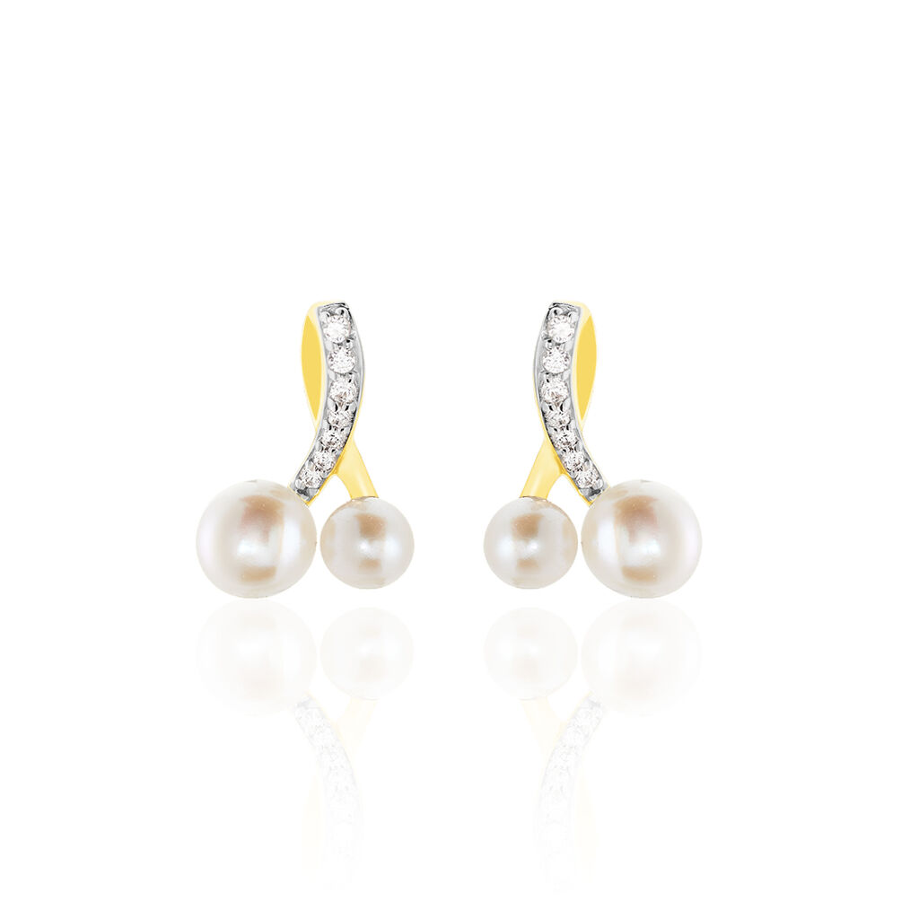 Thumbnail - Damen Ohrstecker Gold 375 Zirkonia Zuchtperle, Ohrstecker mit Stein