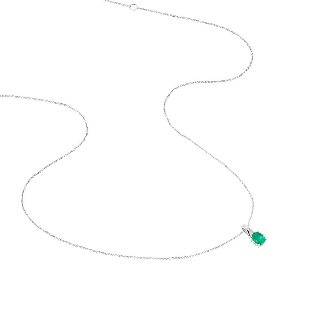 Collier Charmante Or Blanc Emeraude Et Diamant - Spannringe Damen | OROVIVO