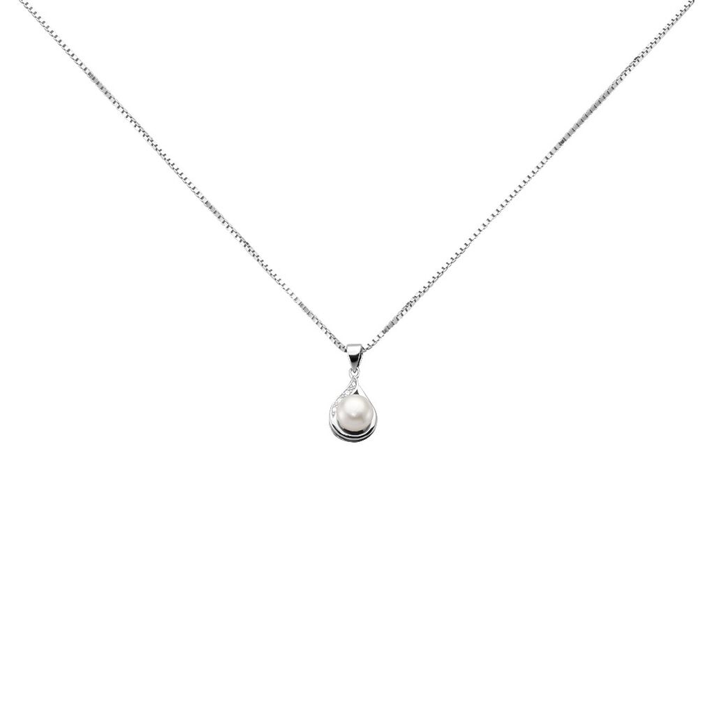 Thumbnail - DAPHNE 2 Damen Collier Silber 925 Zuchtperle Weiß 0,38 ct, Collier mit Stein