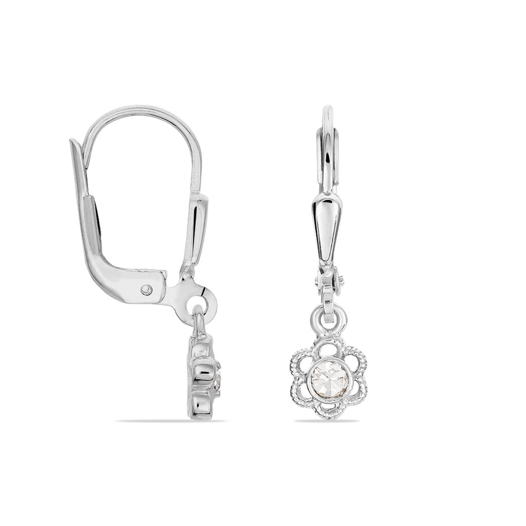 Kinder Ohrringe Lang Silber 925 Strass Wei&szlig; Blume