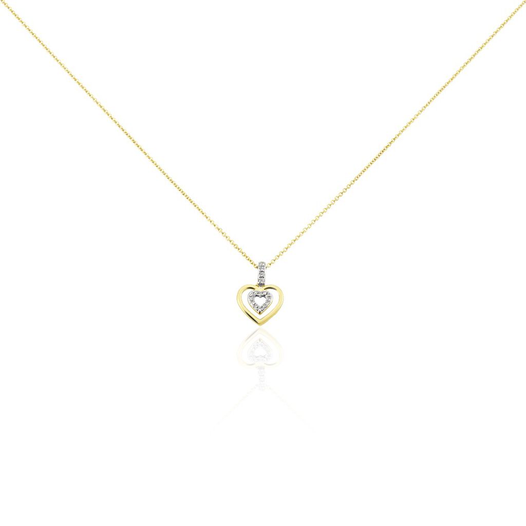 Herz in Herz Damen Collier Gold 375 (9 Karat) Diamant Weiß 0,03 ct Herz B 0,95 mm, Collier mit Stein