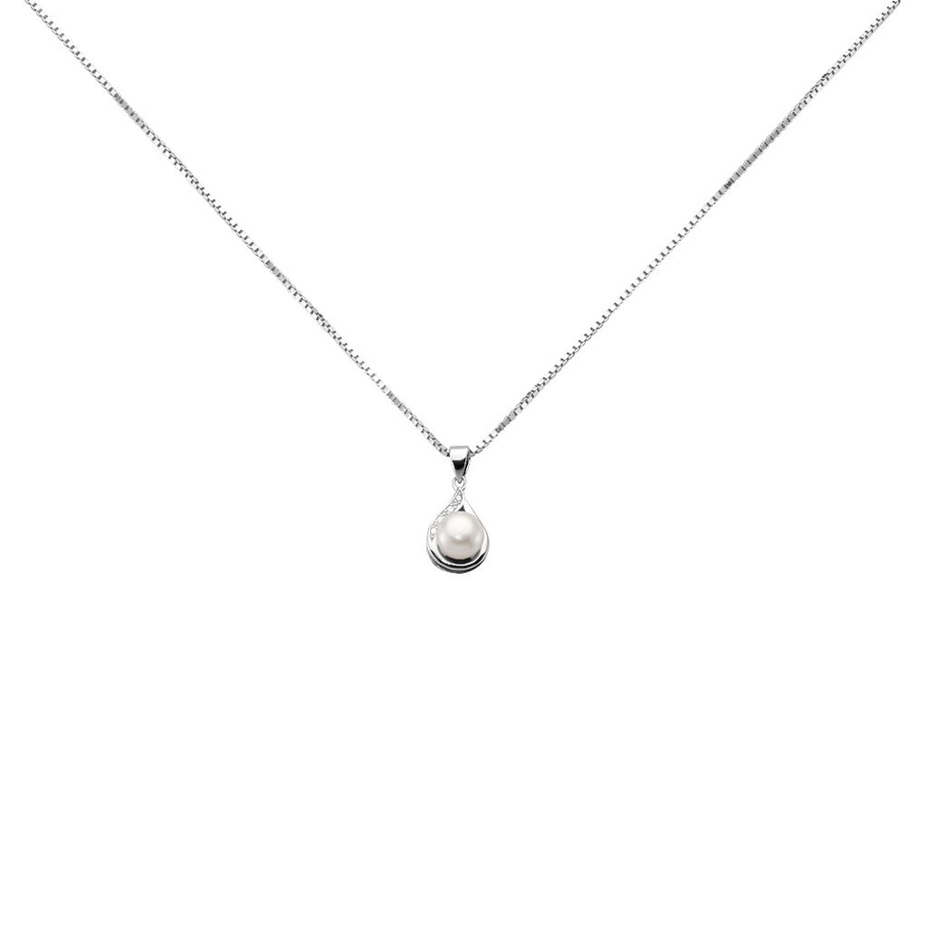Damen Collier Silber 925 Zuchtperle Weiß Daphne 2 - Halsketten Damen | OROVIVO