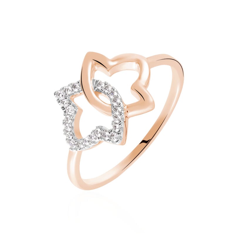 MARLIES Damen Ring Rosegold 375 (9 Karat) Zirkonia Wei&szlig; 0,16 ct Blume - Ringe mit Stein Damen | OROVIVO