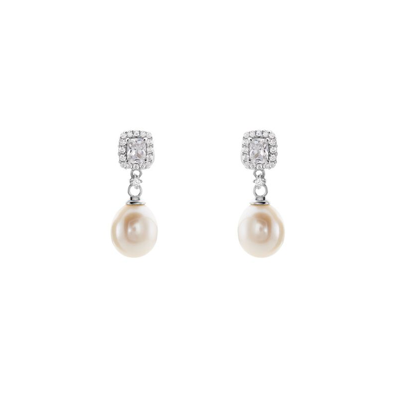 DESPINA Damen Ohrringe Lang Silber 925 Zuchtperle Weiß 1,72 ct - Ohrringe Damen | OROVIVO