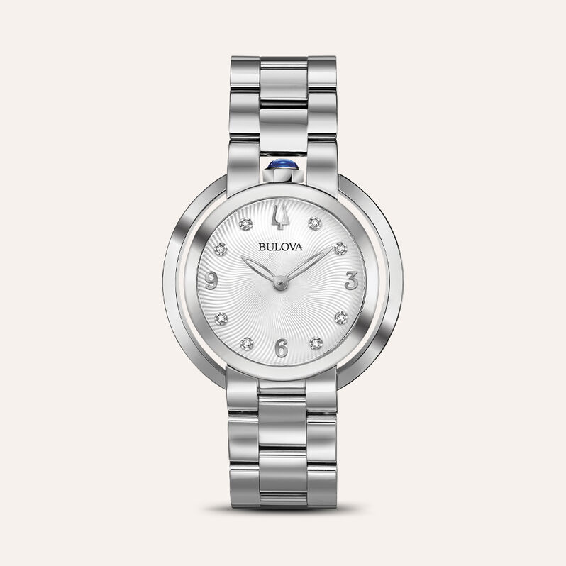 Bulova orologio Rubaiyat 3h in acciaio con quadrante bianco e diamanti incastonati - Spannringe Damen | OROVIVO