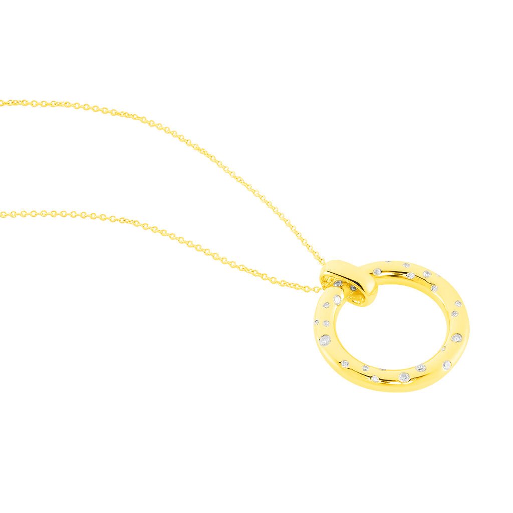 DELIA OV Damen Collier Gold 375 (9 Karat) Diamant Wei&szlig; 0,16 ct Kreis